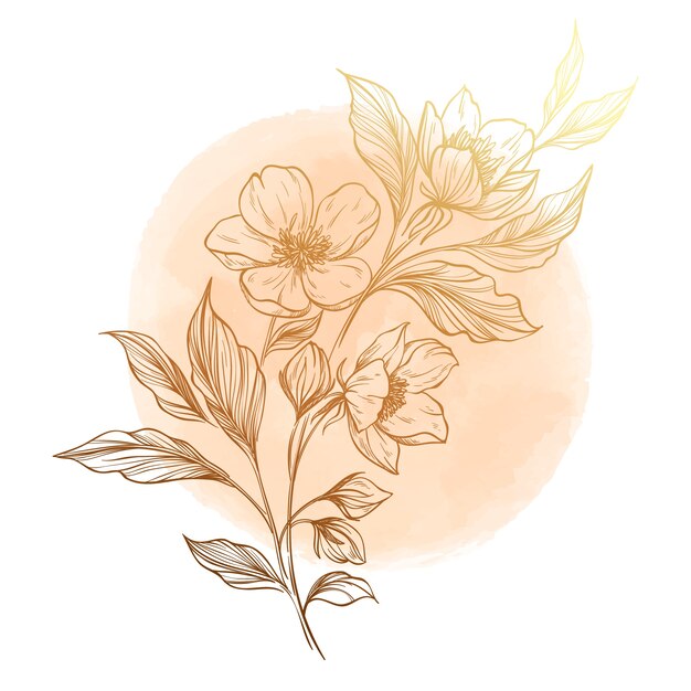 Gouden bloemen met aquarelvlekken