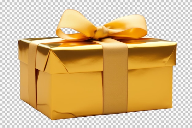 Gratis PSD gouden geschenkdoos met strik geïsoleerd op transparante achtergrond