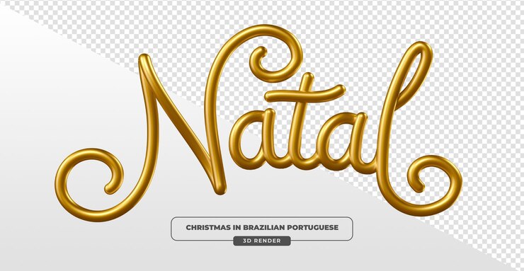 Gratis PSD gouden letters natal in braziliaans portugees in 3d rendering met transparante achtergrond