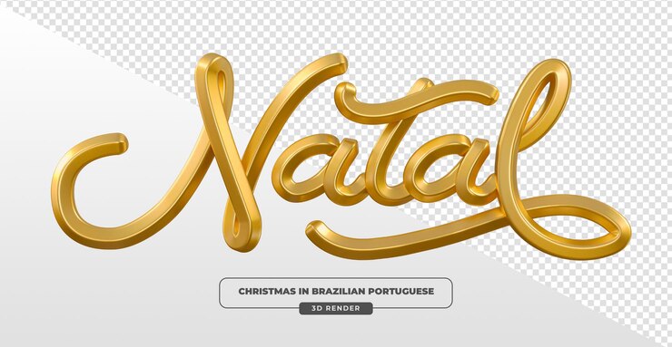 Gratis PSD gouden letters natal in braziliaans portugees in 3d rendering met transparante achtergrond