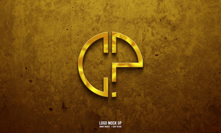 Gratis PSD gouden logo mockup op muurtextuur