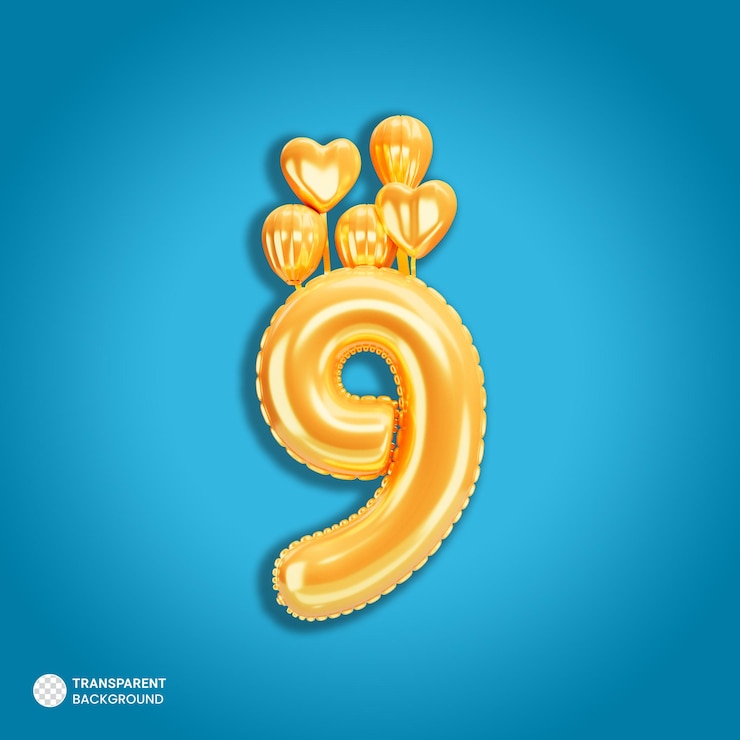 Gratis PSD gouden nummer 9 ballonnen pictogram geïsoleerd
