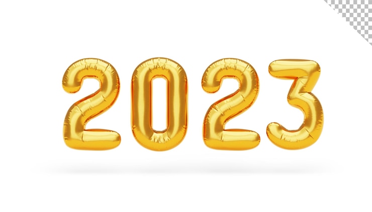 Gratis PSD gouden nummers gelukkig nieuwjaar 2023 groet viering banner geïsoleerde achtergrond 3d-rendering