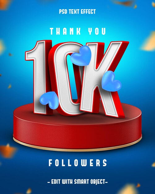 Gracias 10k seguidores 3d efecto de texto editable