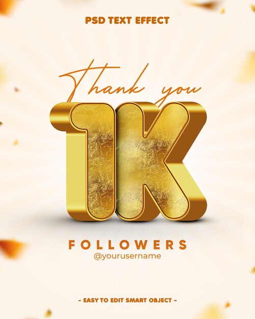 Gracias 1K Seguidor Efecto de texto editable