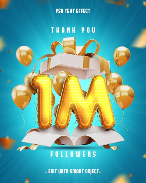 Gracias 1M de seguidores Efecto de texto editable