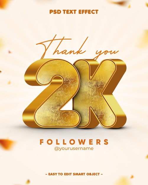 Gracias 2K Seguidor Efecto de texto editable