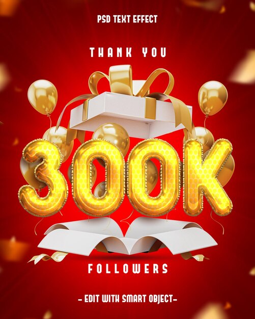 Gracias 300K seguidores Efecto de texto editable