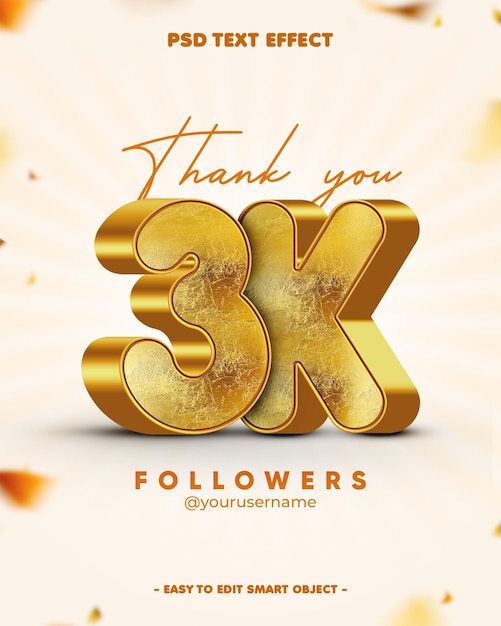 Gracias 3K Seguidor Efecto de texto editable
