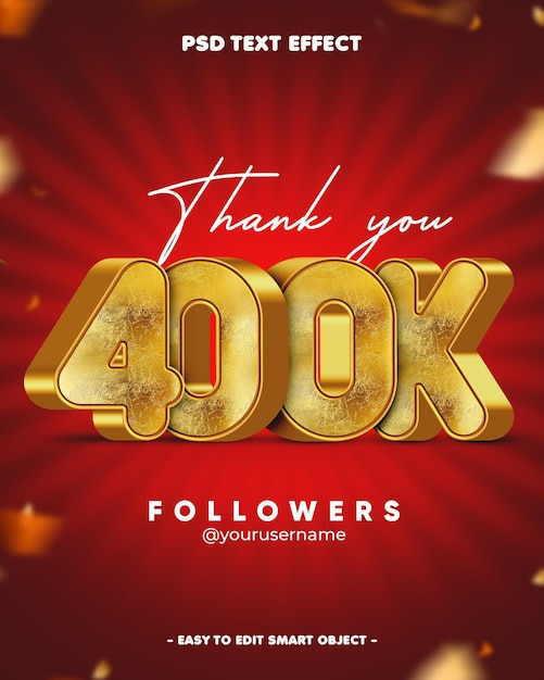 Gracias 400k seguidores efecto de texto editable en 3D