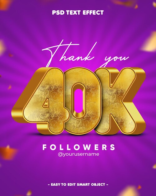 Gracias 40k seguidores 3d efecto de texto editable