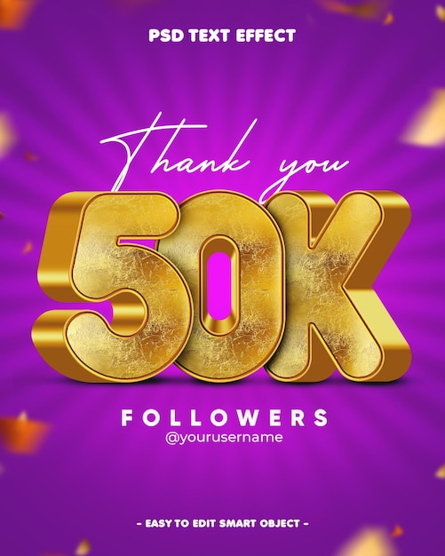Gracias a 50 mil seguidores efecto de texto editable en 3D