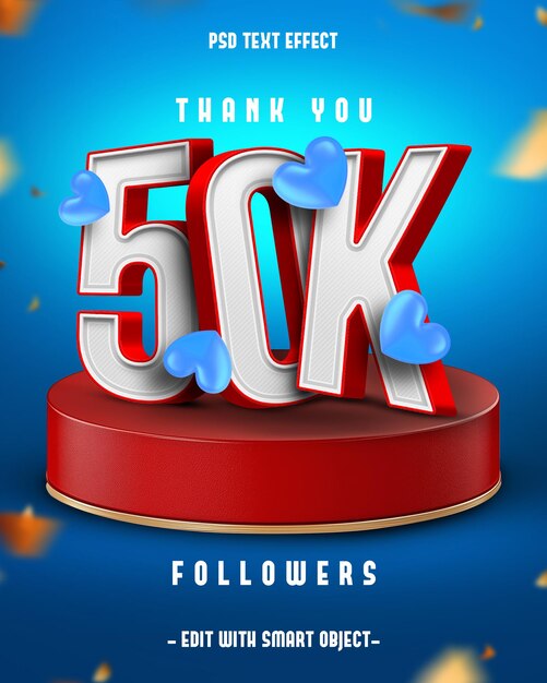 Gracias a 50 mil seguidores efecto de texto editable en 3D