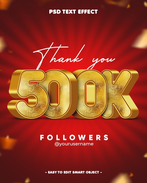 Gracias 500k seguidores efecto de texto editable en 3D
