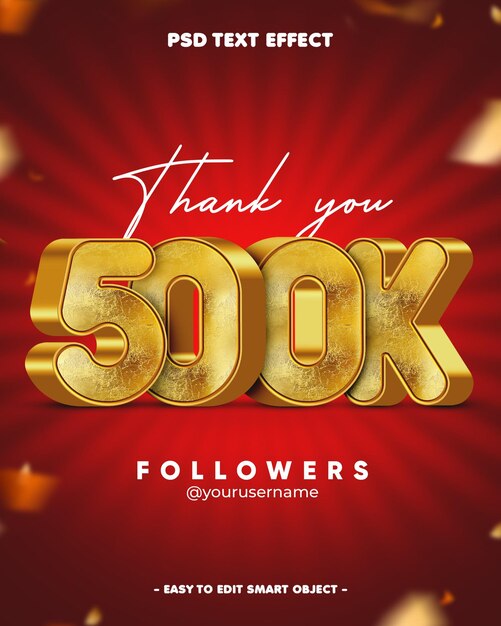 Gracias 500k seguidores efecto de texto editable en 3D