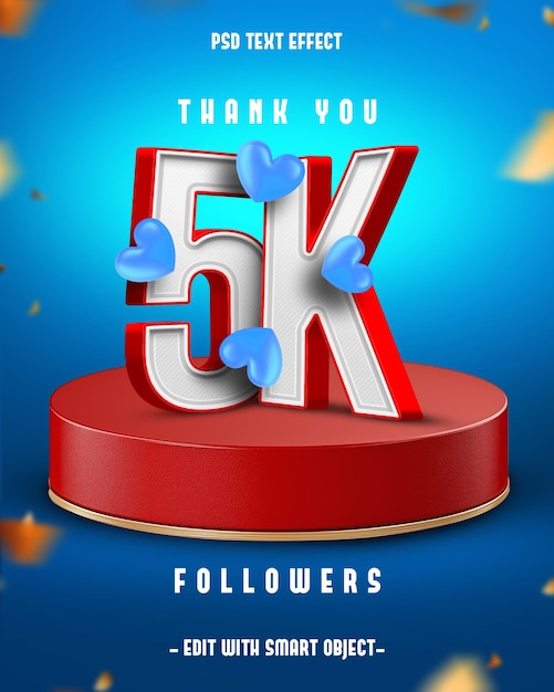 Gracias 5k seguidores 3d efecto de texto editable