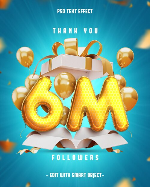 Gracias 6 millones de seguidores Efecto de texto editable