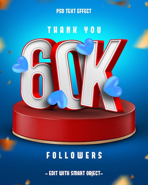 Gracias 60 mil seguidores efecto de texto editable en 3D