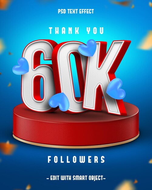Gracias 60 mil seguidores efecto de texto editable en 3D