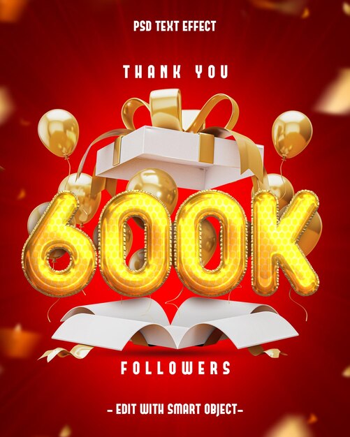 Gracias 600K seguidores Efecto de texto editable
