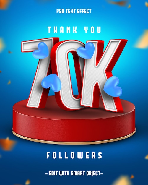 Gracias 70 mil seguidores efecto de texto editable en 3D