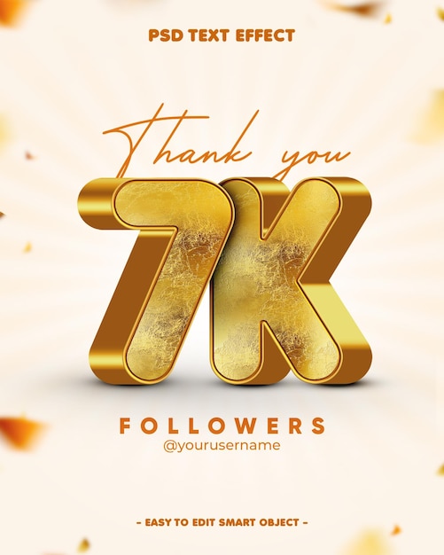 Gracias 7K Seguidor Efecto de texto editable