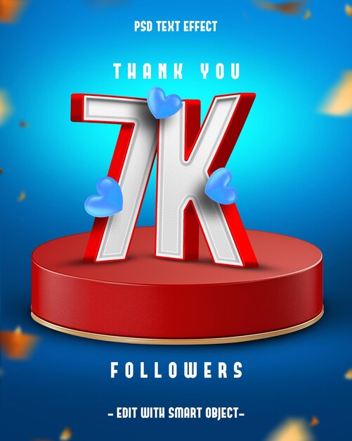 Gracias 7k seguidores 3d efecto de texto editable