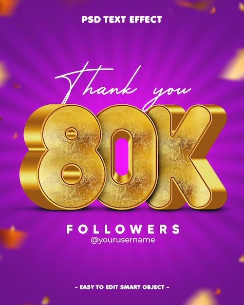 Gracias a 80 mil seguidores efecto de texto editable en 3D