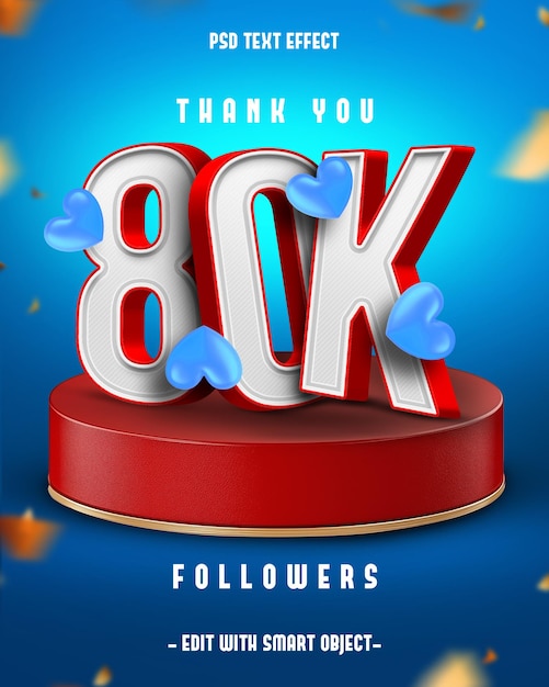 Gracias a 80 mil seguidores efecto de texto editable en 3D