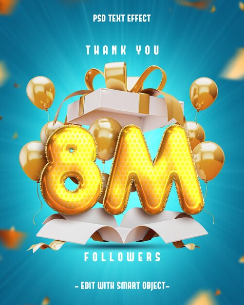Gracias 8M de seguidores Efecto de texto editable