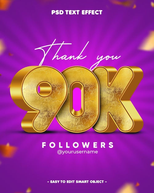 Gracias 90 mil seguidores efecto de texto editable en 3D
