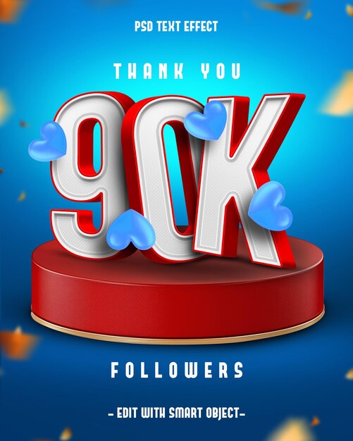 Gracias 90 mil seguidores efecto de texto editable en 3D
