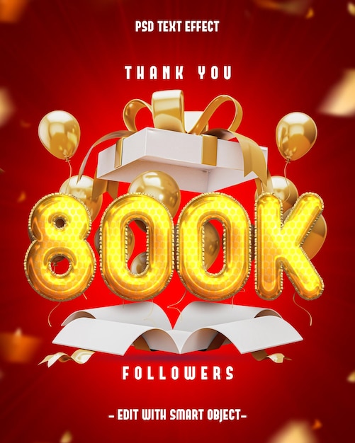 Gracias a usted 800K seguidores Efecto de texto editable