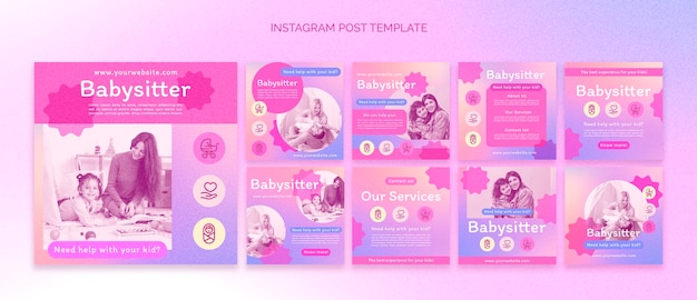 Gratis PSD gradient babysitter baan instagram berichten