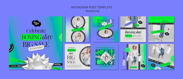 Gratis PSD gradient boxing day instagram posts set