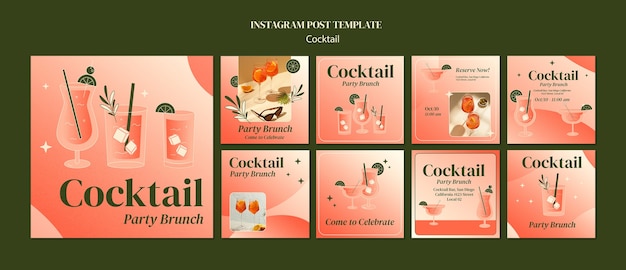 Gratis PSD gradiënt cocktailbar instagram-berichten