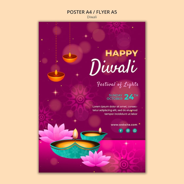 Gratis PSD gradiënt diwali sjabloonontwerp