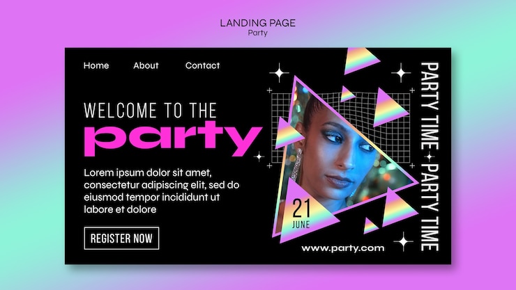 Gratis PSD gradient fun party landing page