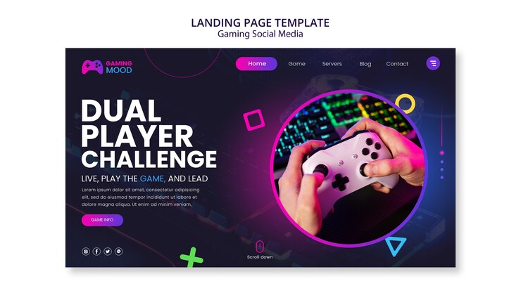 PSD Gratis gradient gaming social media landing page template
