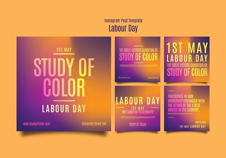 PSD Gratis gradient instagram posts collection for labor day celebration
