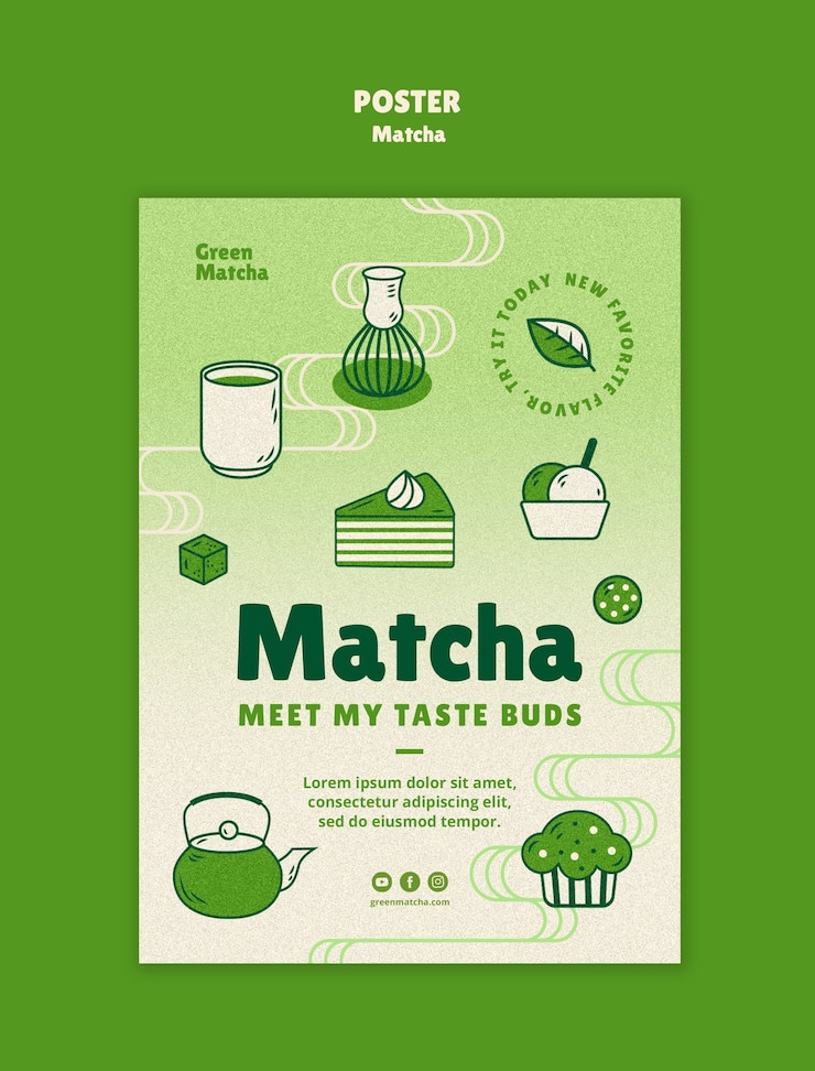 Gratis PSD gradiënt matcha thee voordelen sjabloon