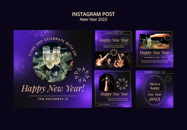 Gratis PSD gradient nieuwjaar 2023 instagram posts