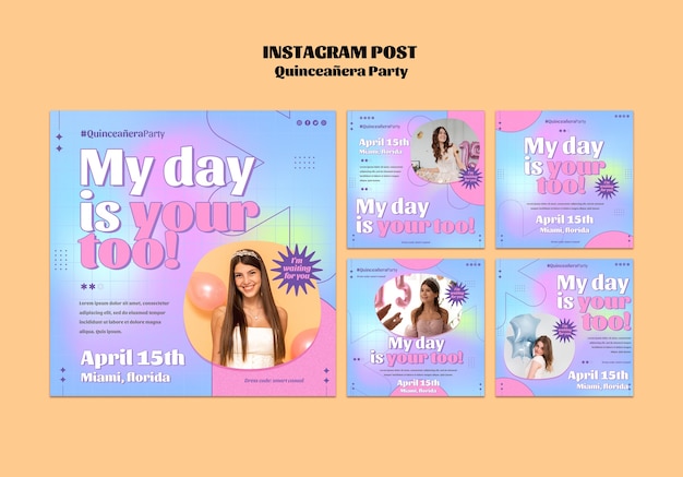 Gratis PSD gradient quinceanera party sjabloonontwerp