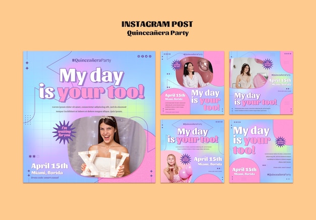 Gratis PSD gradient quinceanera party sjabloonontwerp