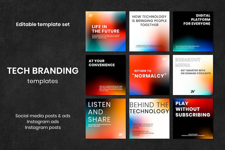 Gratis PSD gradient tech marketingsjabloon psd social media postset