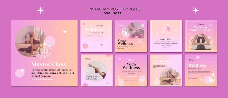 PSD gratuito gradient wellness instagram post collection con stelle lucenti