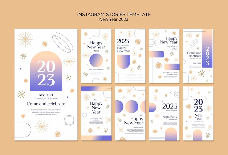 PSD gratuito gradiente año nuevo 2023 historias de instagram