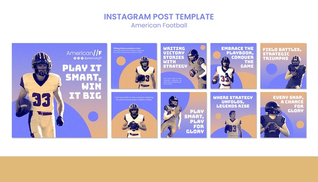 PSD gratuito gradiente de publicaciones de instagram de fútbol americano