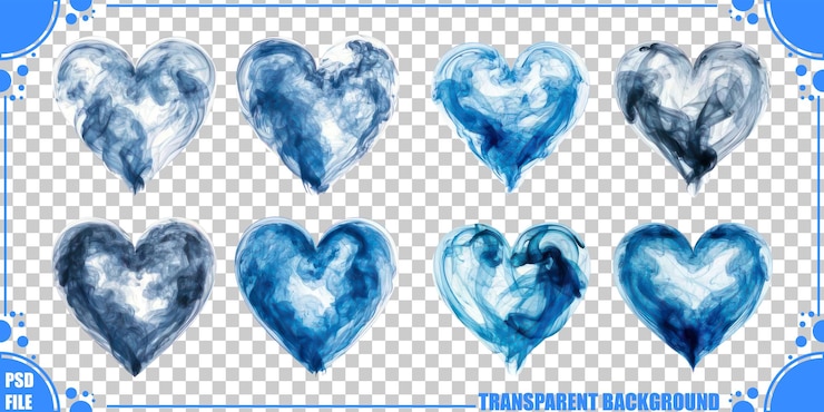 PSD gratuito gráficos de humo de corazón azul para proyectos creativos