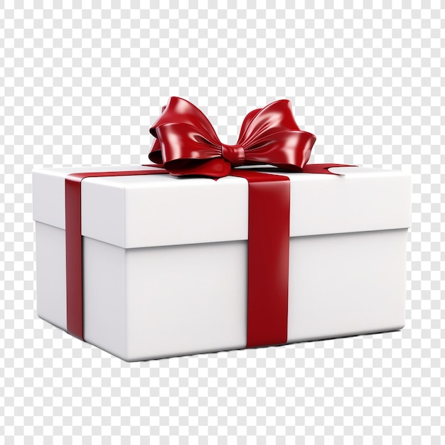 PSD gratuito gran caja de regalo blanca rectangular con un arco de cinta roja aislado en un fondo transparente
